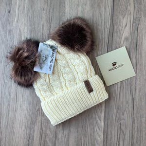 Arctic Paw Pom Pom Beanie Cable Knit Fleece Lined Winter Beanie Women Hat